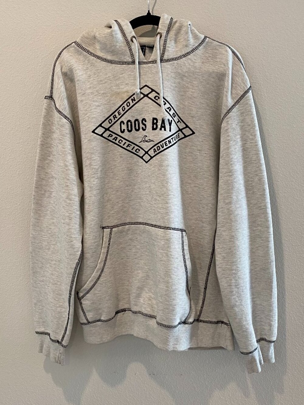 Ocean Beach Sportswear Coos Bay Oregon Hoodie Light Grey Contrast Stitch 2XL